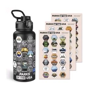 Trekking National Parks Water Bottle with 63 Waterproof Stickers & 3 Lids...NEW